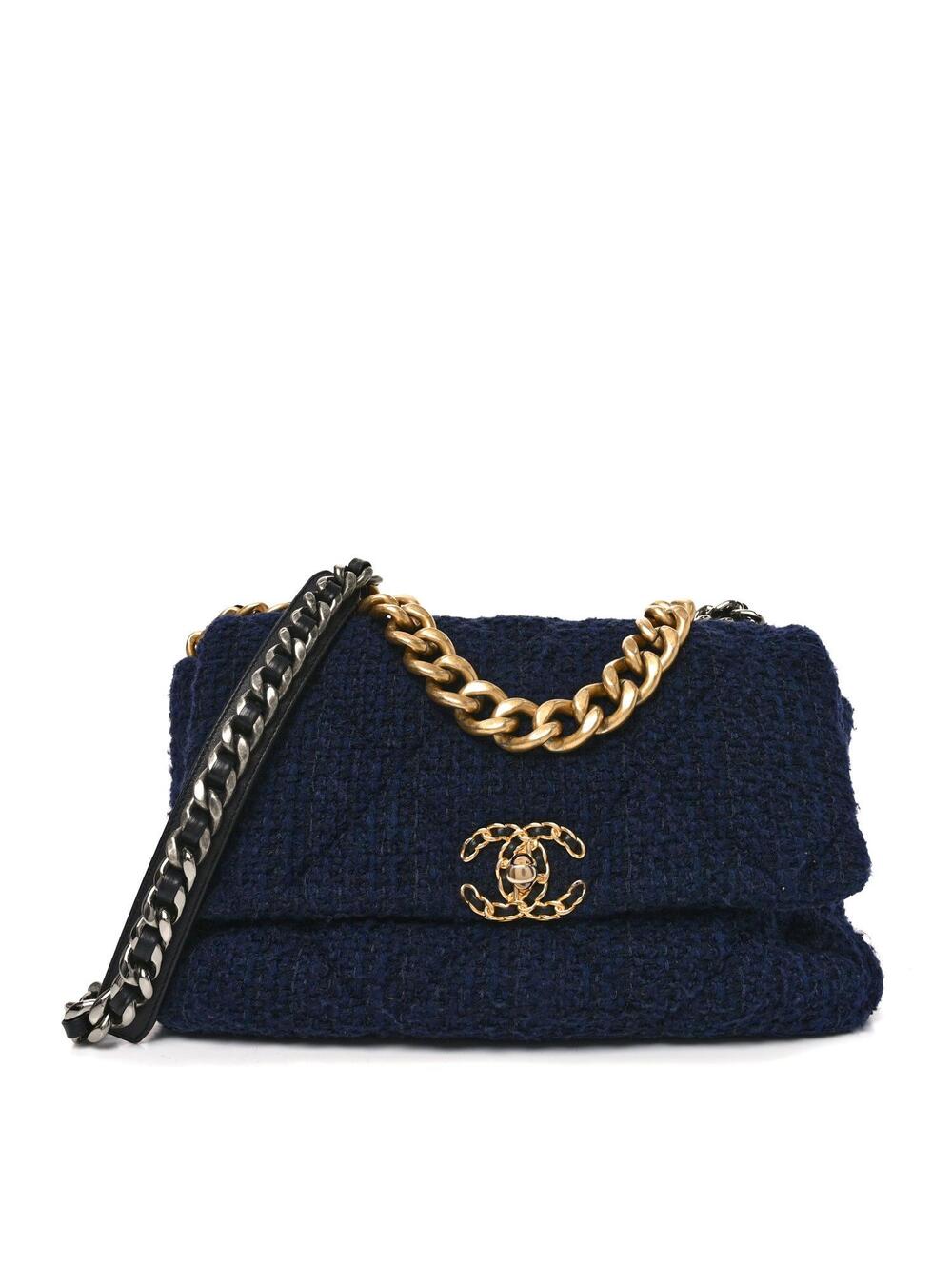 Tweed Quilted Large Chanel 19 Flap Navy #308289C29B